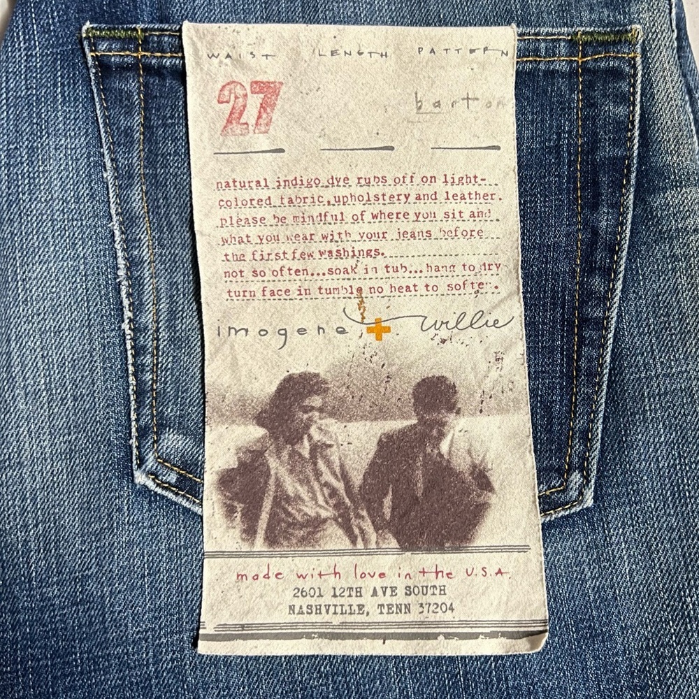 Imogene + Willie Barton Selvedge Denim Jeans Mens 27 Indigo Slim Button Fly NWOT - Picture 8 of 10